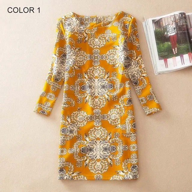 Long Sleeve Flower Print Dress Multiple Designs