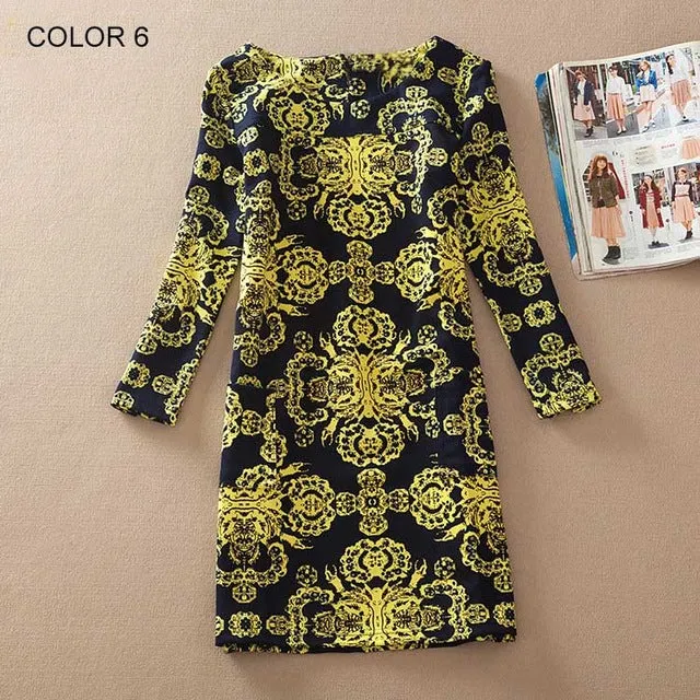 Long Sleeve Flower Print Dress Multiple Designs