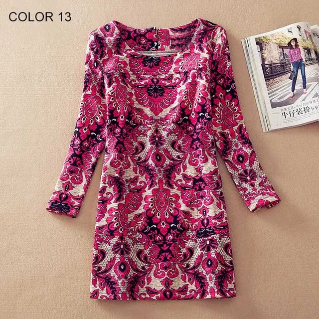 Long Sleeve Flower Print Dress Multiple Designs
