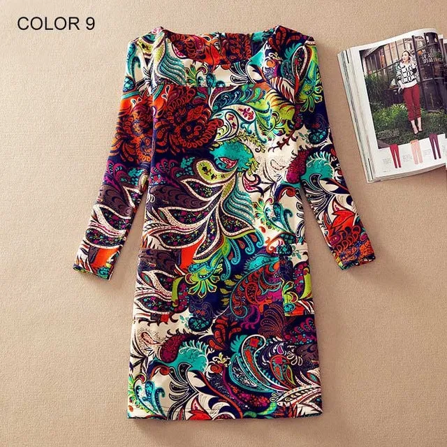 Long Sleeve Flower Print Dress Multiple Designs