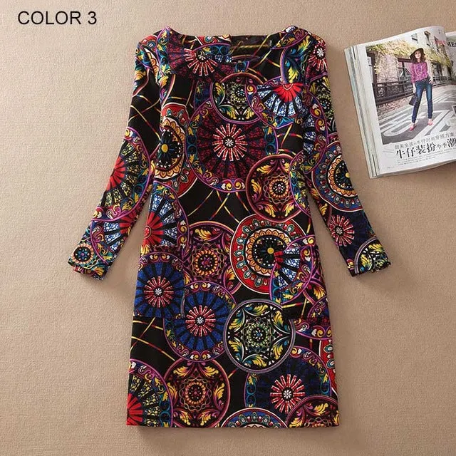 Long Sleeve Flower Print Dress Multiple Designs