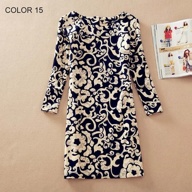 Long Sleeve Flower Print Dress Multiple Designs