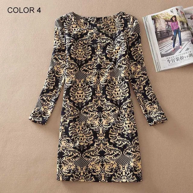 Long Sleeve Flower Print Dress Multiple Designs
