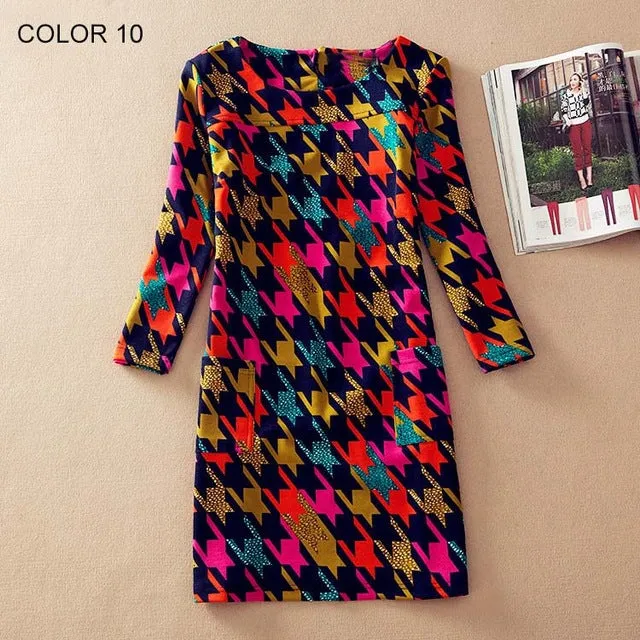 Long Sleeve Flower Print Dress Multiple Designs