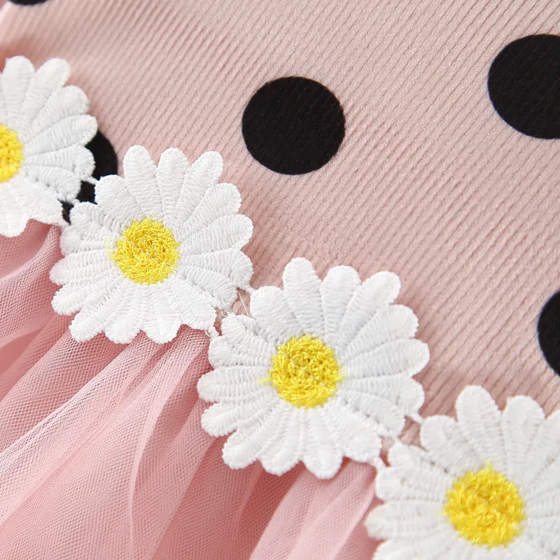 Long Sleeve Polka Dot Daisy Flower Dress