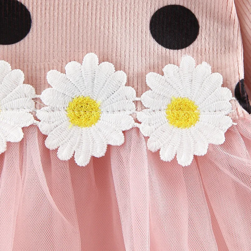 Long Sleeve Polka Dot Daisy Flower Dress