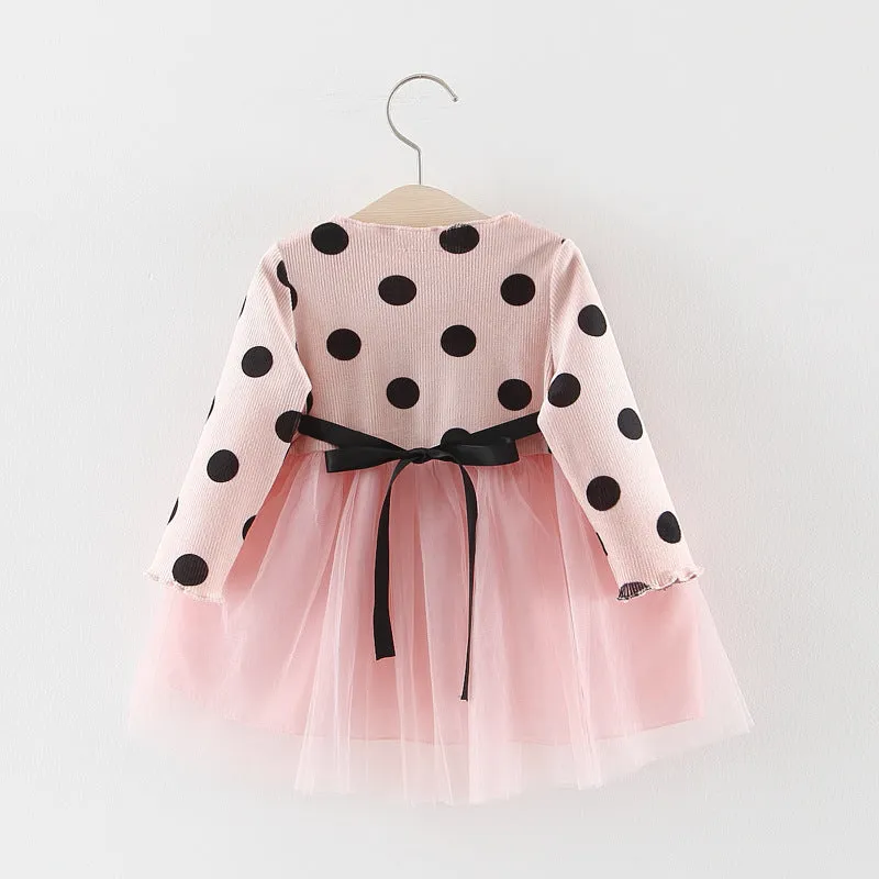 Long Sleeve Polka Dot Daisy Flower Dress