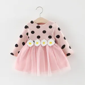Long Sleeve Polka Dot Daisy Flower Dress