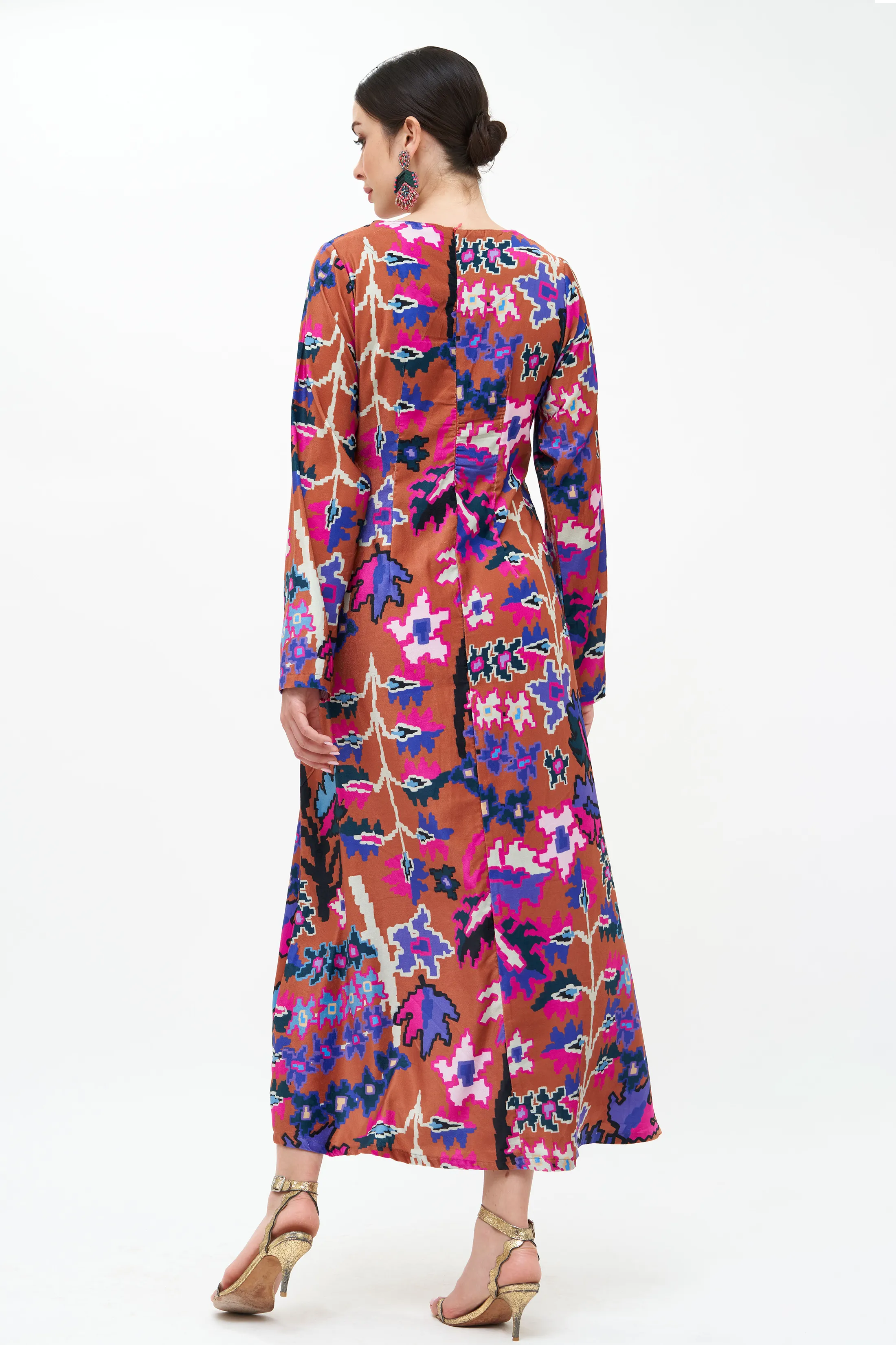Long Sleeve Shift Dress Maxi- Bukhara Toffee