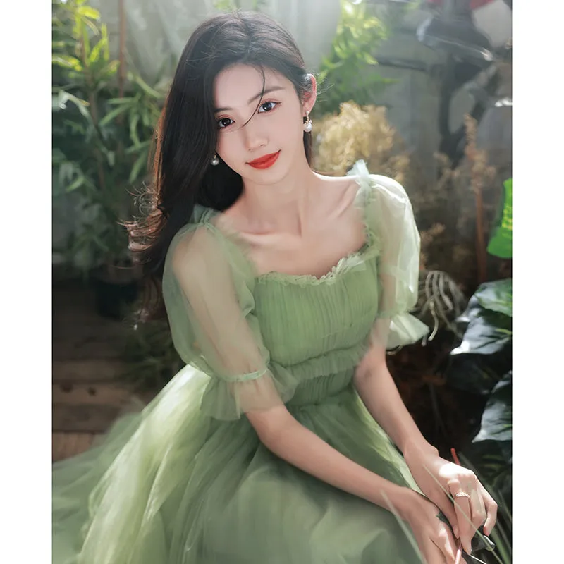 Lovely Green Short Tulle Party Dresses Homecoming Dress, Short Green Formal Dresses