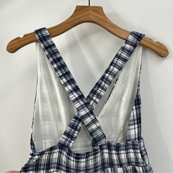 Lulu's Surely Charmed Navy Blue Plaid Tiered Backless Midi Dress Size M