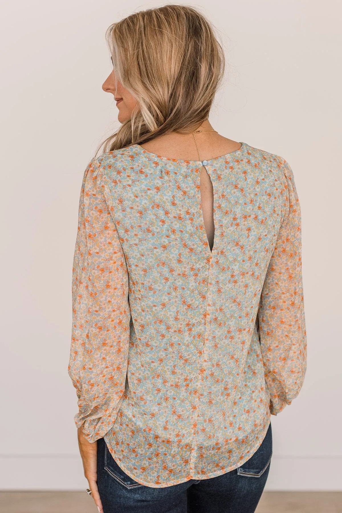 Make It Memorable Floral Blouse- Dusty Blue & Light Yellow