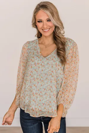 Make It Memorable Floral Blouse- Dusty Blue & Light Yellow
