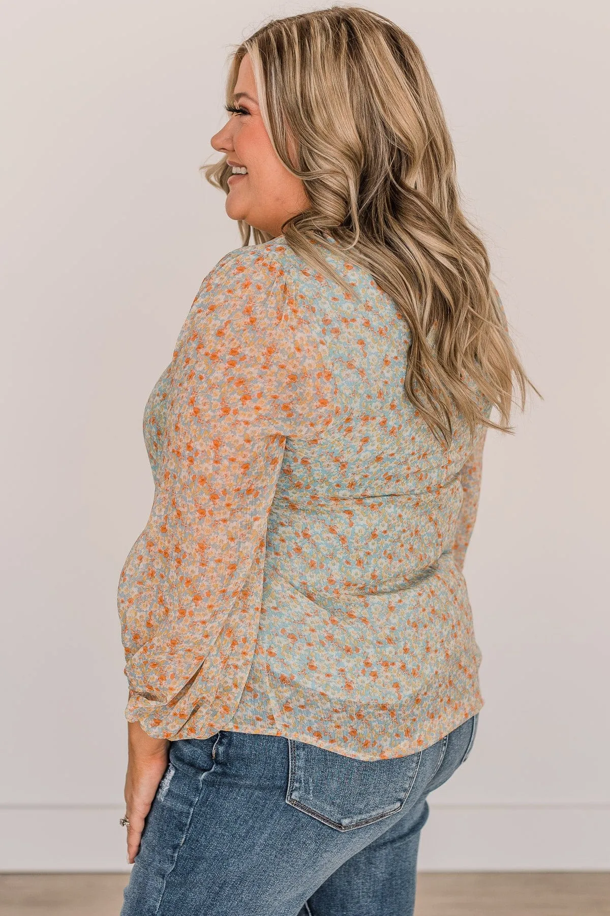 Make It Memorable Floral Blouse- Dusty Blue & Light Yellow