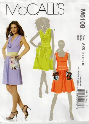 McCall's 6109 Womens Stretch Knit Dress with Cowl Drape Midriff Band & Pockets Out Of Print Sewing Pattern Sizes 4 - 12 UNCUT Factory Folded