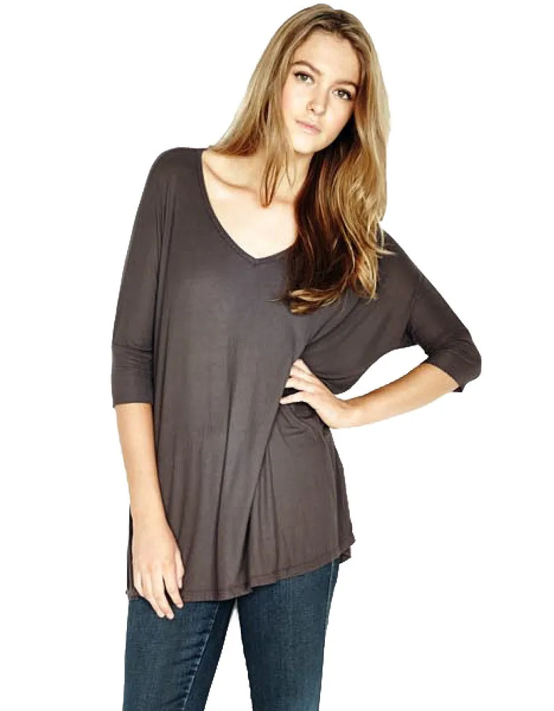 Michael Lauren Dylan 3/4 V-Neck Draped Tee *Available in Multiple Colors*