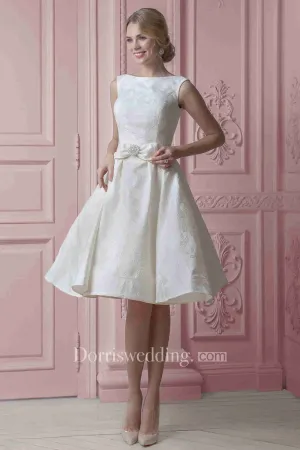 Midi Sweetheart Floral Satin Wedding Dress With Ribbon-MK_702423