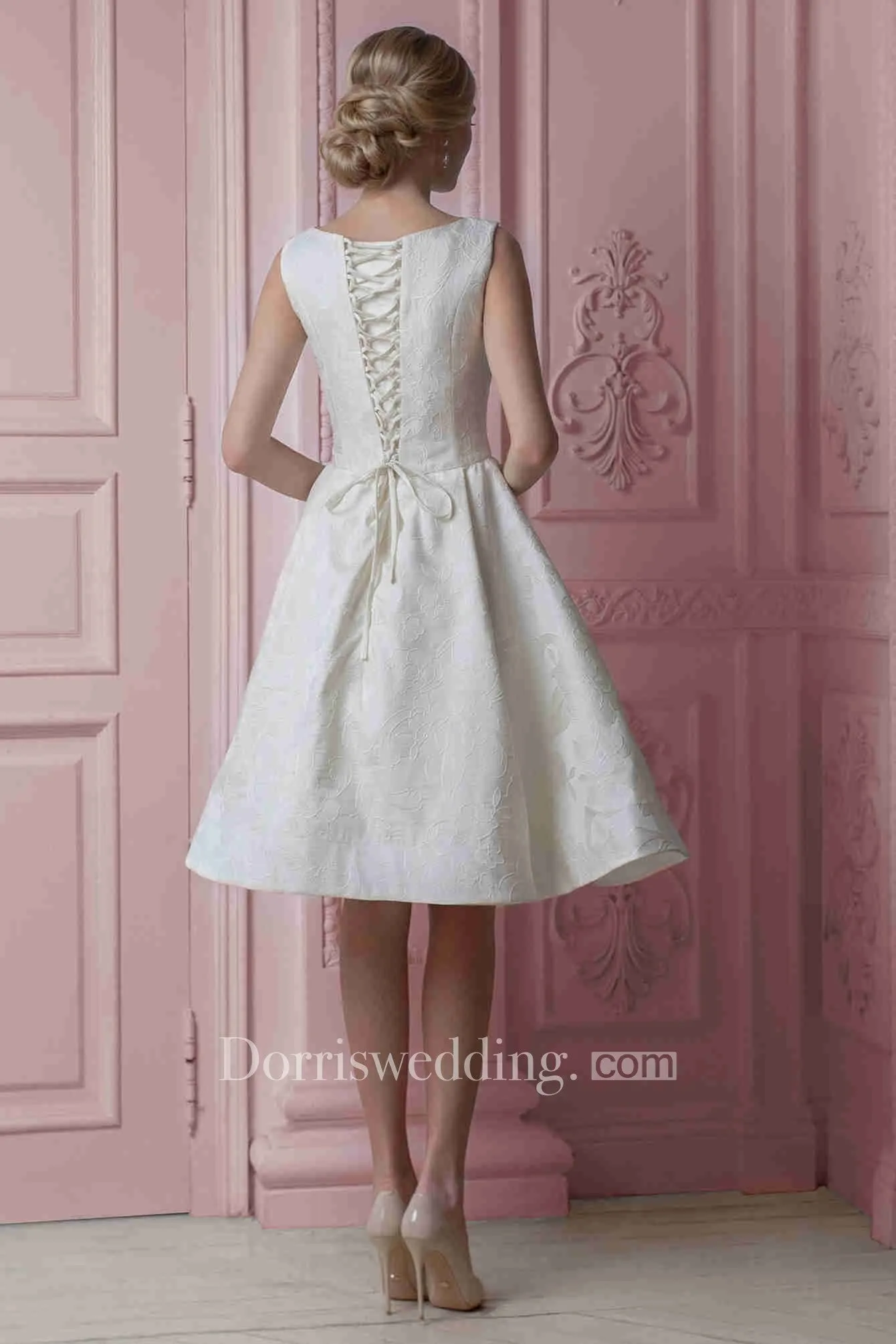 Midi Sweetheart Floral Satin Wedding Dress With Ribbon-MK_702423