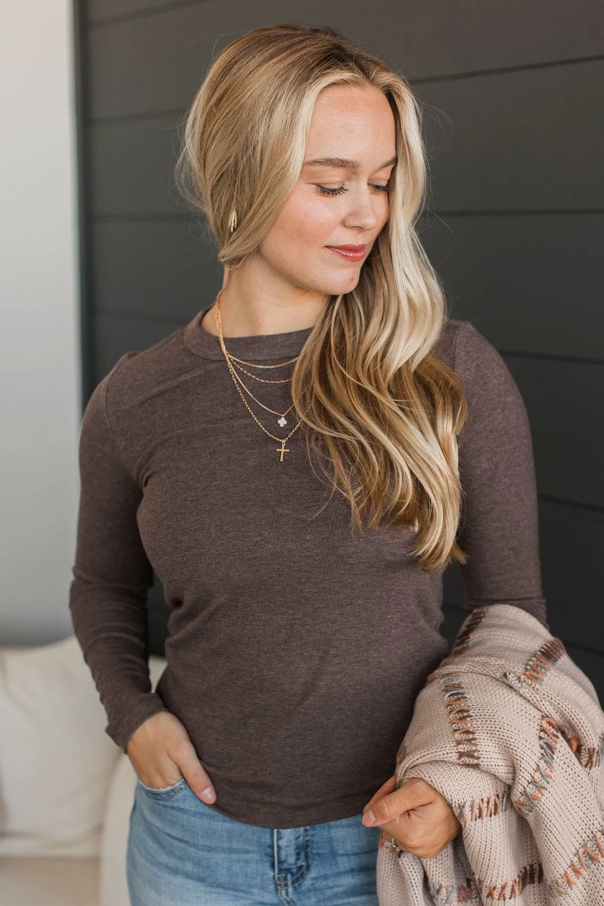 Miles Between Us Long Sleeve Top- Dark Brown