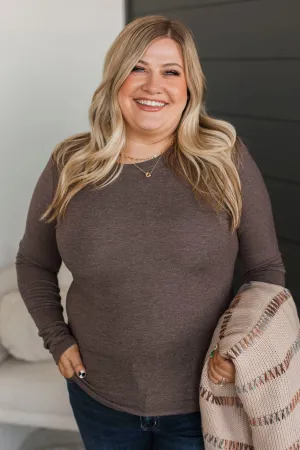 Miles Between Us Long Sleeve Top- Dark Brown