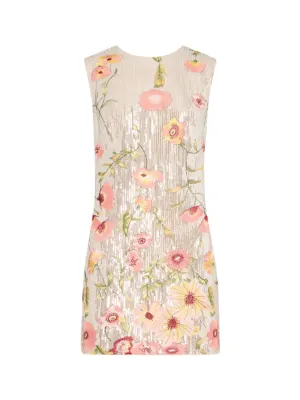 Milly Ivette Floral Sequins Embroidery Dress in Silver Multi