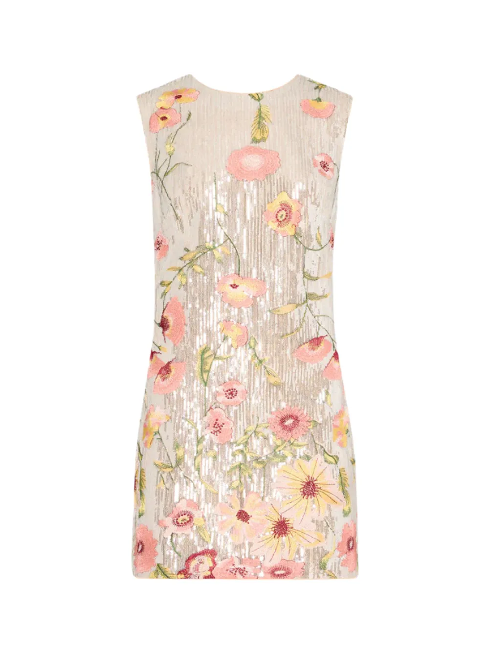 Milly Ivette Floral Sequins Embroidery Dress in Silver Multi