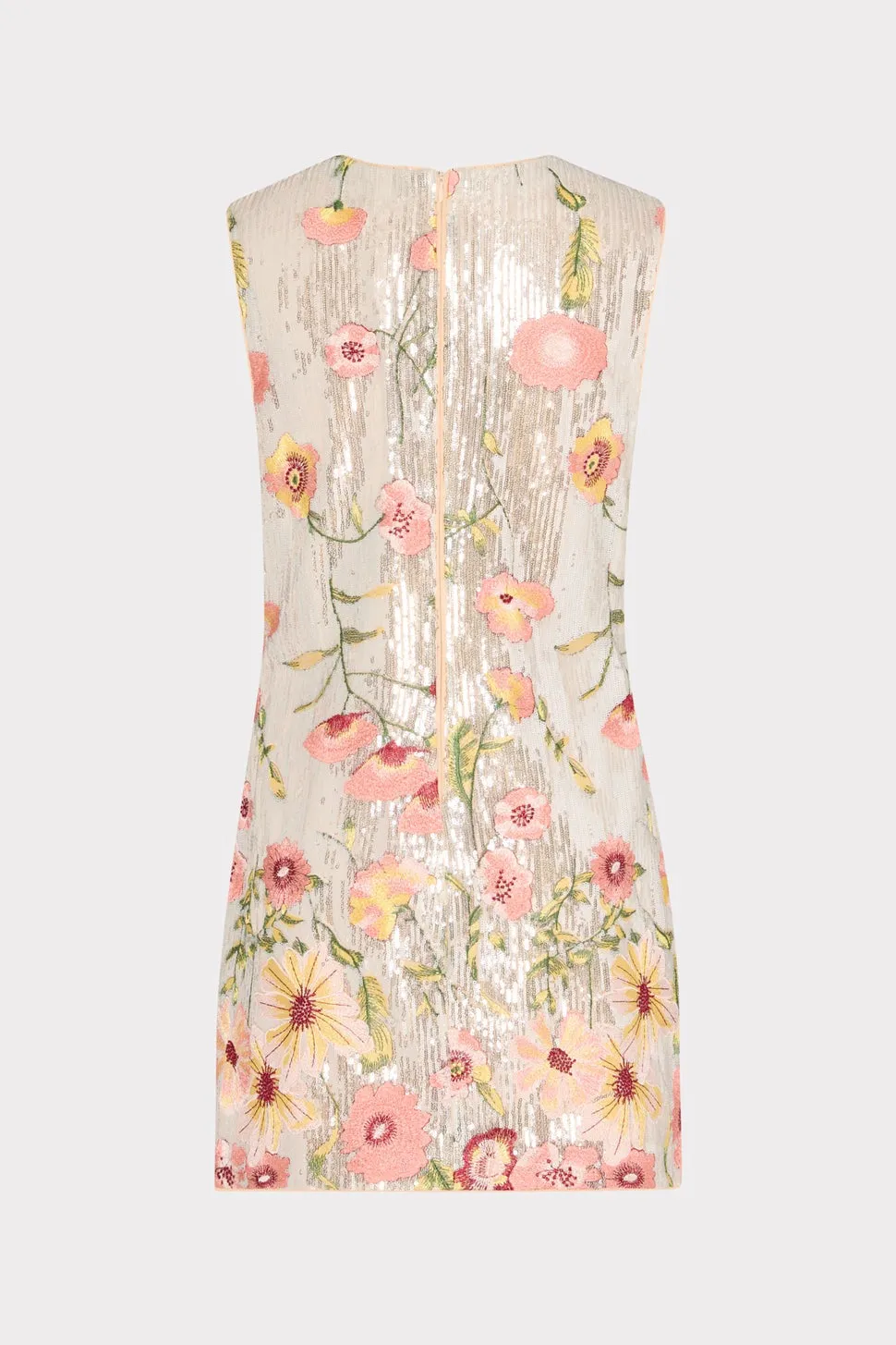 Milly Ivette Floral Sequins Embroidery Dress in Silver Multi