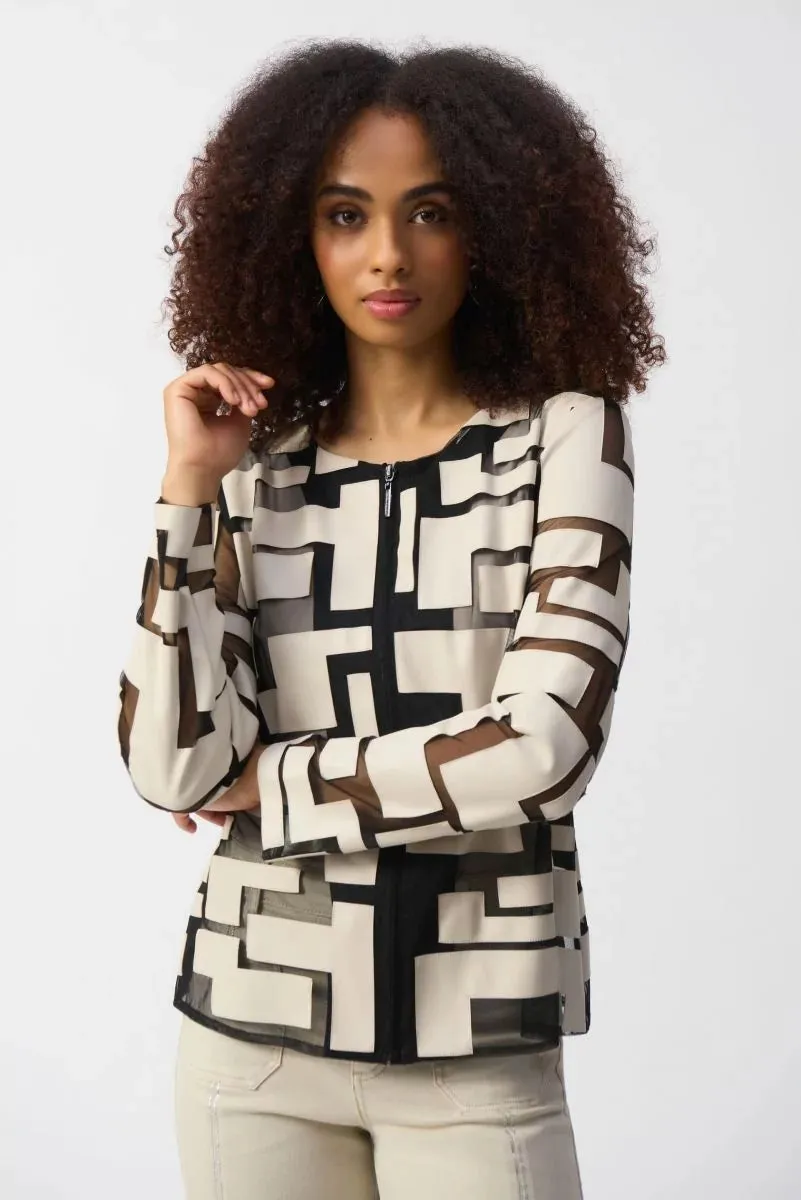Moonstone/Black Mesh & Leatherette Fitted Jacket Style 251932