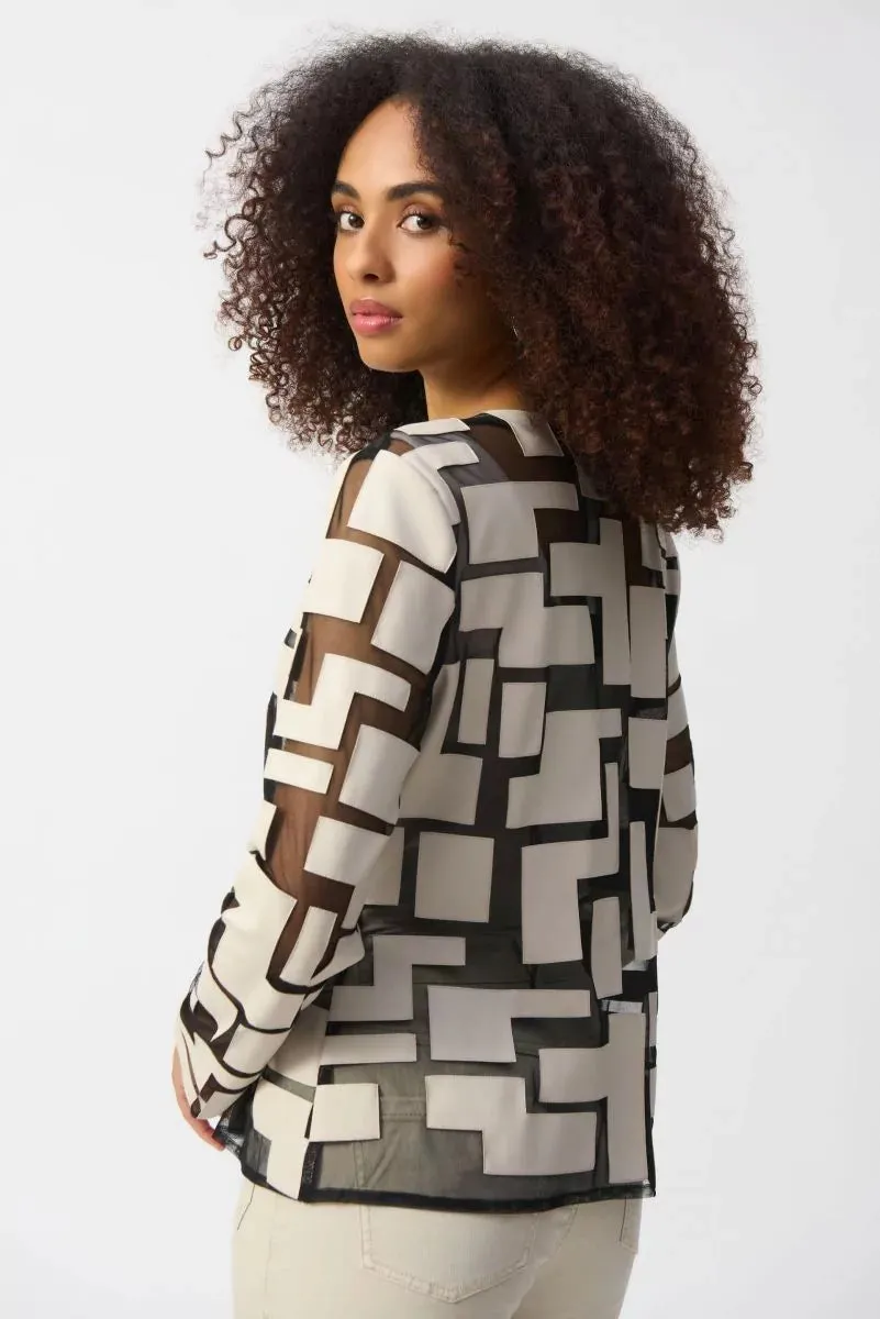 Moonstone/Black Mesh & Leatherette Fitted Jacket Style 251932