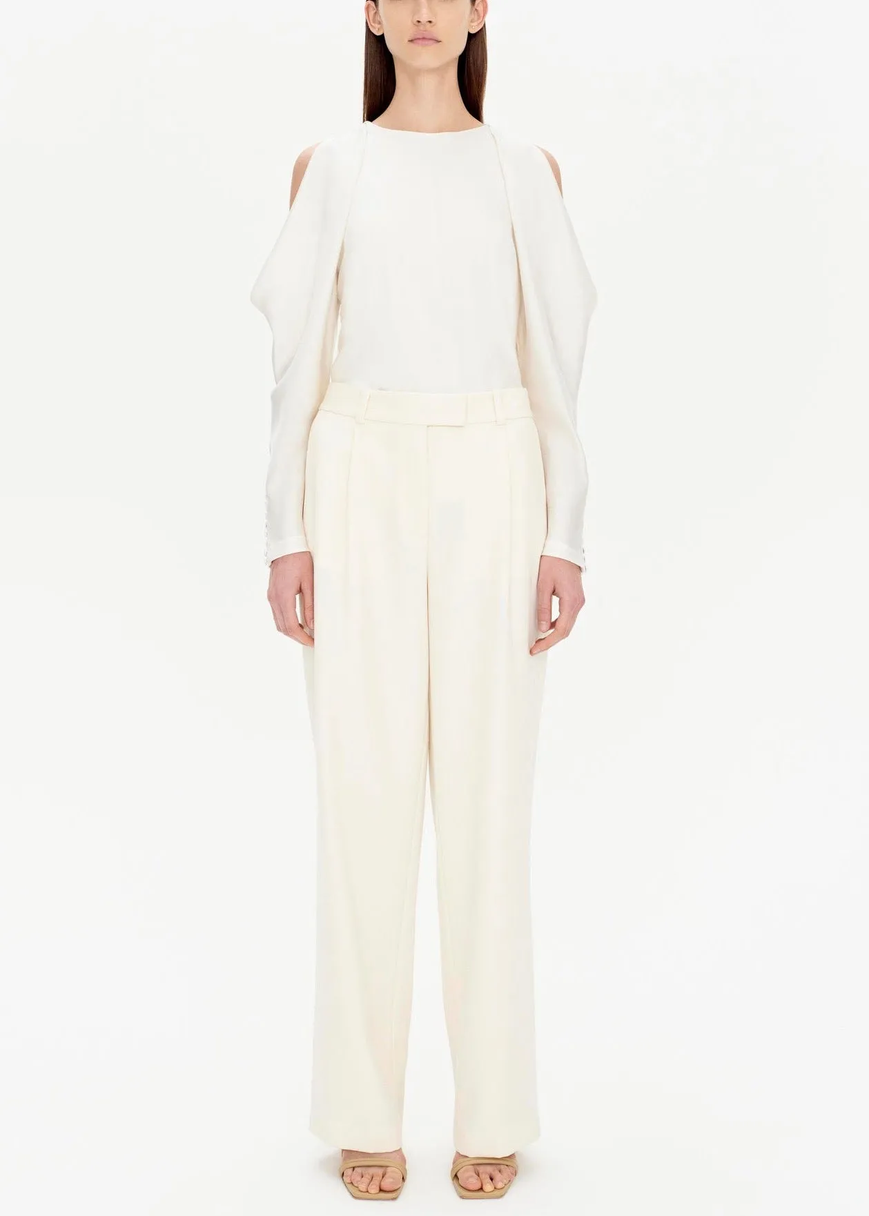 Novia Pleated Straight Leg Pant (Eggshell)