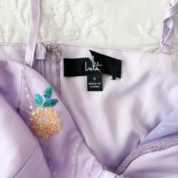 NWOT Lulus Shimmering Beauty Lavender Mesh Sequin Bustier Mini Dress Small