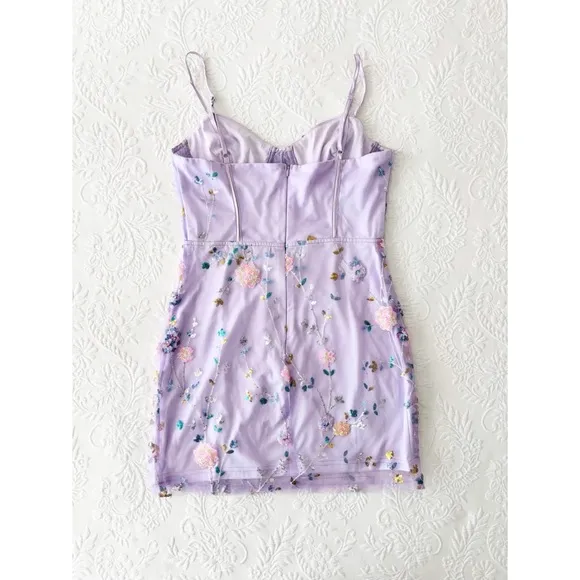 NWOT Lulus Shimmering Beauty Lavender Mesh Sequin Bustier Mini Dress Small
