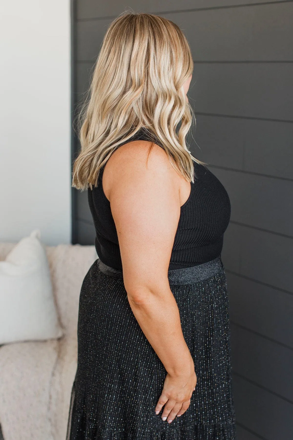 Off To Brunch Ribbed Knit Bodysuit- Black