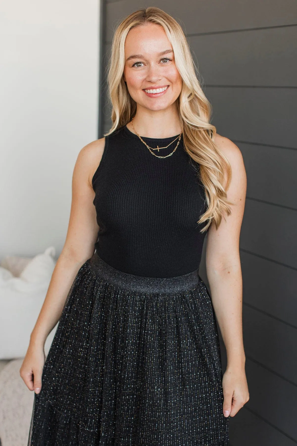 Off To Brunch Ribbed Knit Bodysuit- Black