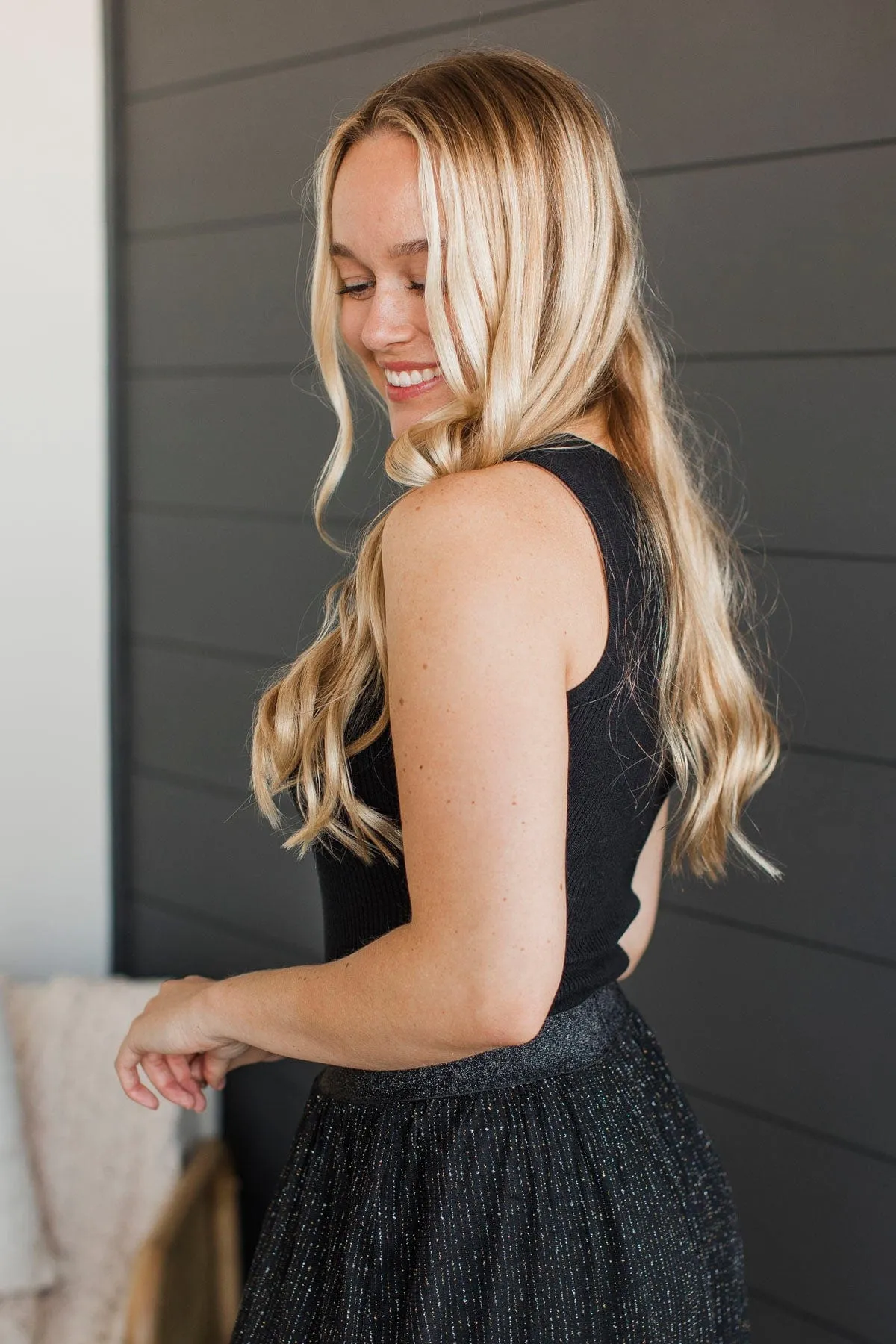 Off To Brunch Ribbed Knit Bodysuit- Black