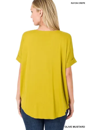Olive Mustard Crepe Layered Draped Front Zenana Top 11/17/24 9224