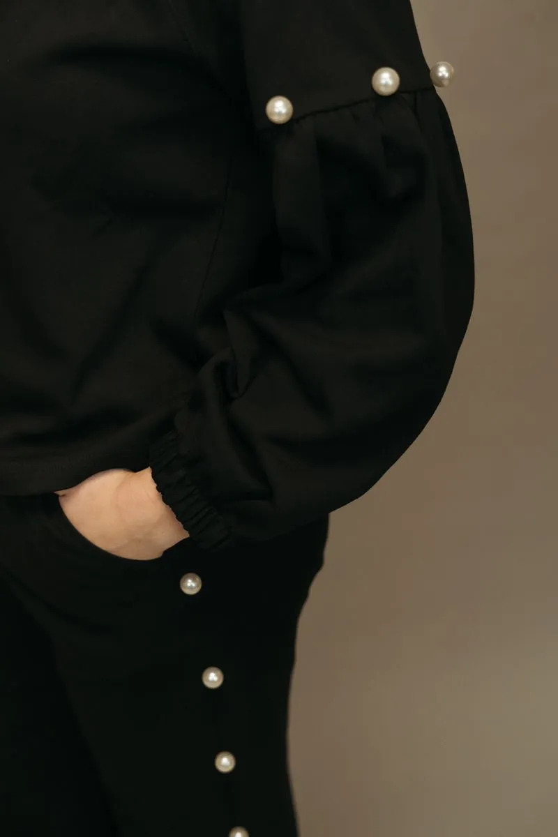 P23943 Black Pearl Embellished Crop Pants