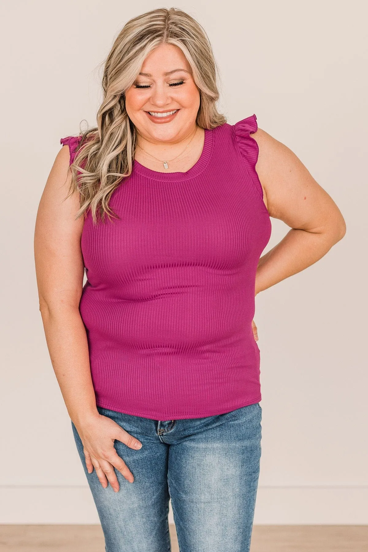Peaceful Thoughts Flutter Sleeve Knit Top- Magenta