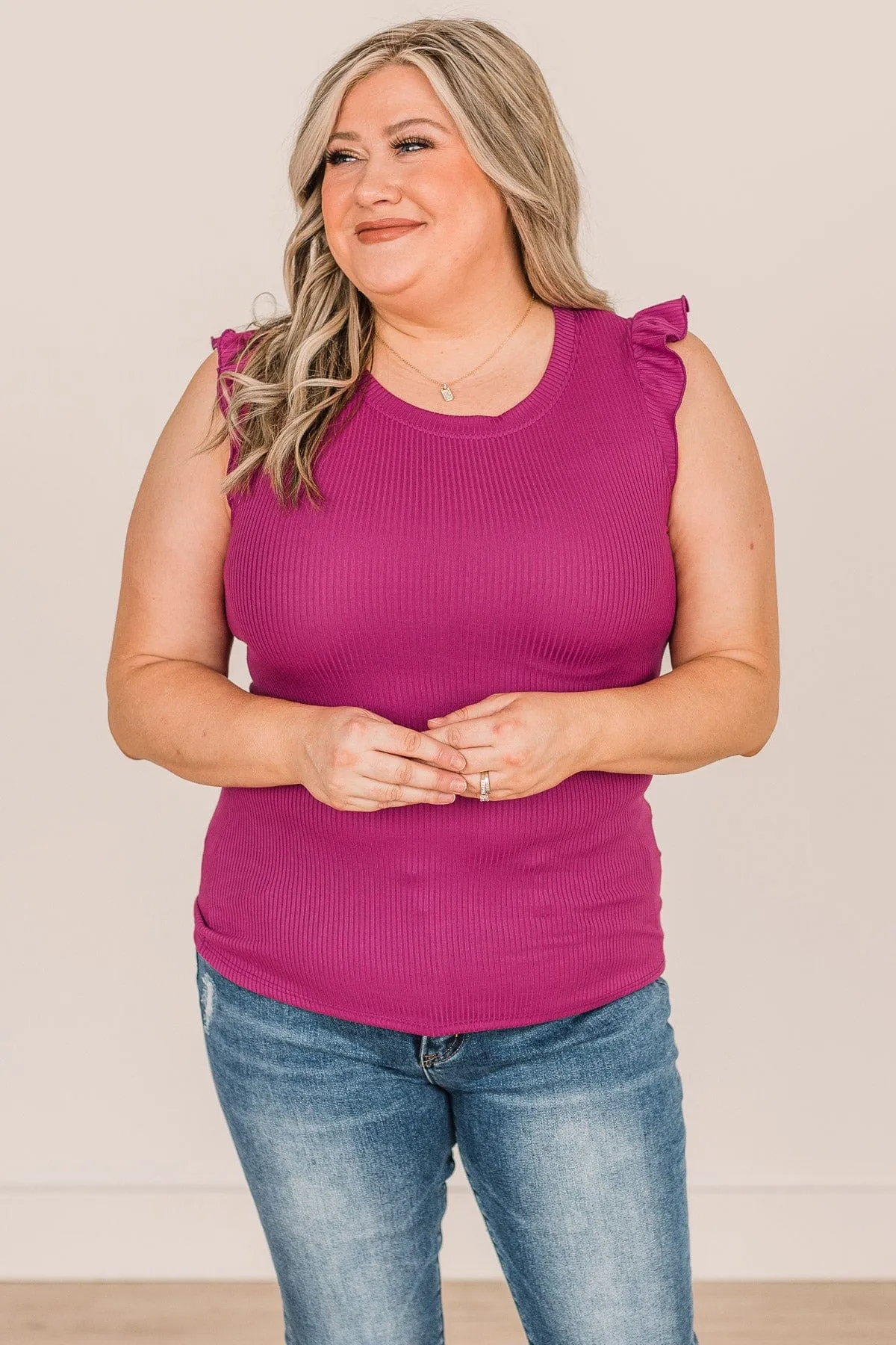 Peaceful Thoughts Flutter Sleeve Knit Top- Magenta