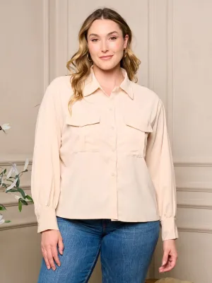 PLUS SIZE LONG SLEEVE BUTTON UP BLOUSE TOP