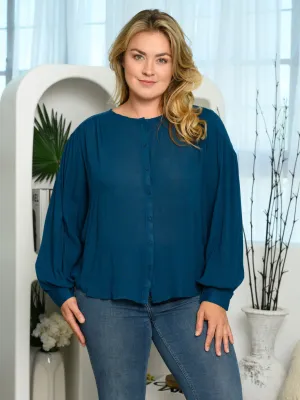 PLUS SIZE LONG SLEEVE BUTTON UP TUNIC TOP