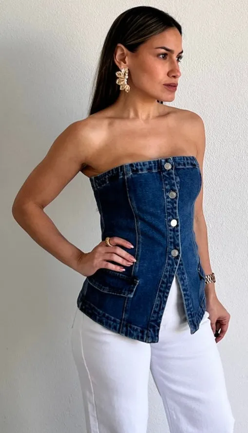 Popular Cutie Strapless Denim Top