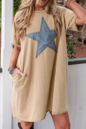PREORDER! ETA 4/8 Star Of The Show Pale Khaki T-Shirt Dress **SHIPPING EXPECTED TO BEGIN ON DATE 4/8**