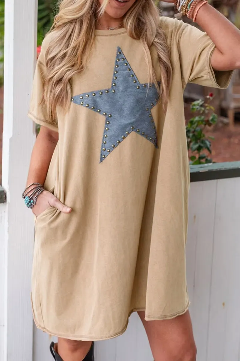 PREORDER! ETA 4/8 Star Of The Show Pale Khaki T-Shirt Dress **SHIPPING EXPECTED TO BEGIN ON DATE 4/8**