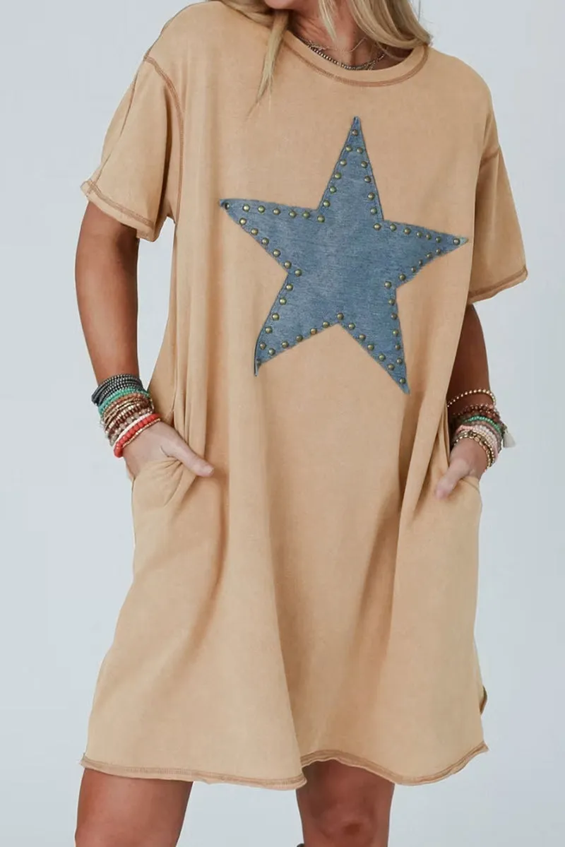 PREORDER! ETA 4/8 Star Of The Show Pale Khaki T-Shirt Dress **SHIPPING EXPECTED TO BEGIN ON DATE 4/8**