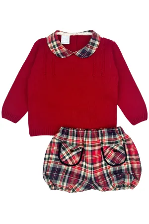 "Isaiah" Red Knit Top & Tartan Jam Pants