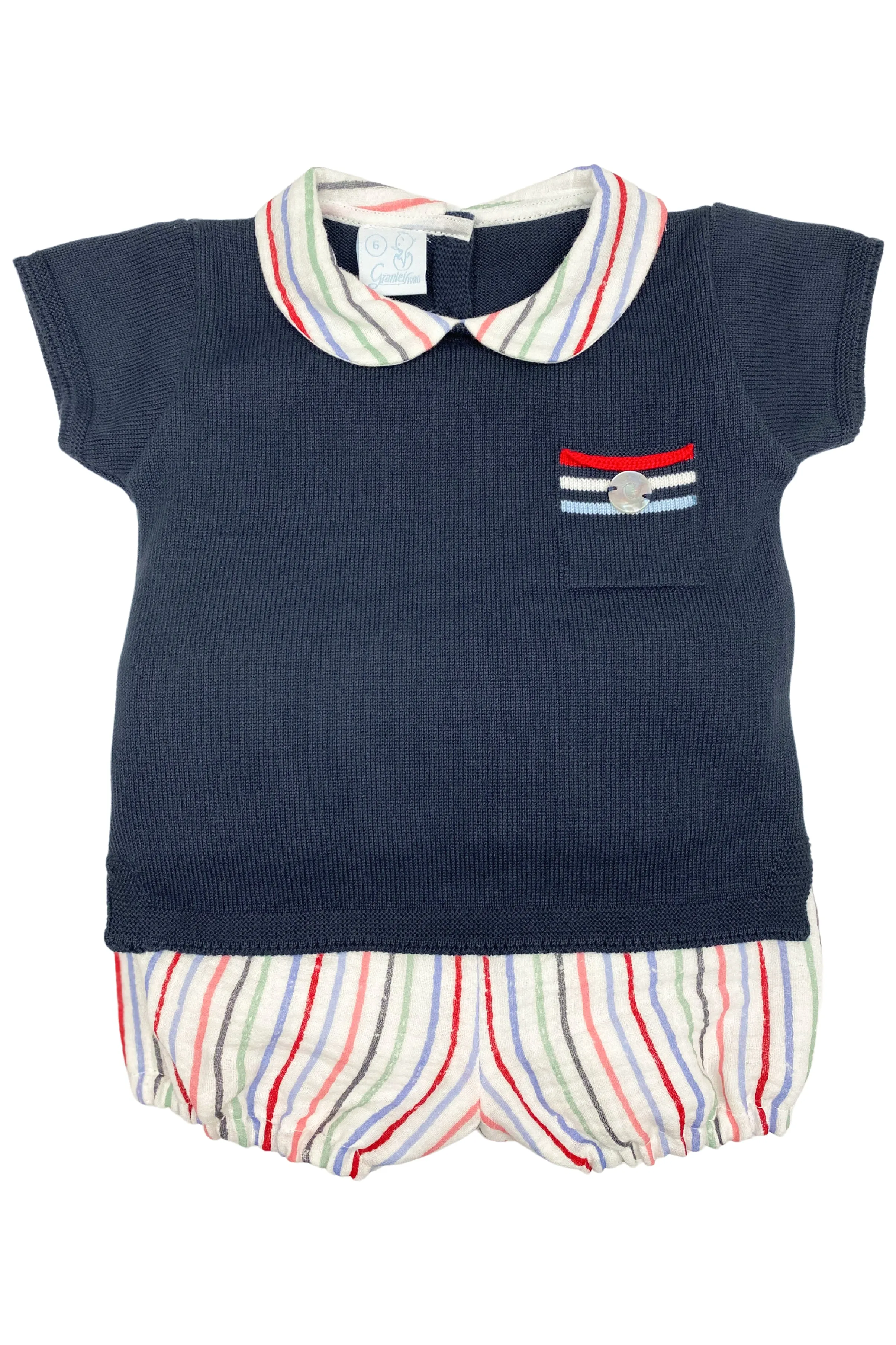 "Nico" Navy Knit Top & Striped Jam Pants