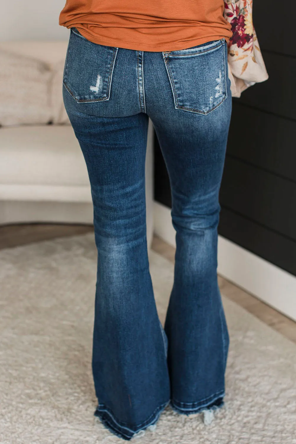 Real Teal Cut Out Raw Hem Slim Fit High Waist Flare Pants