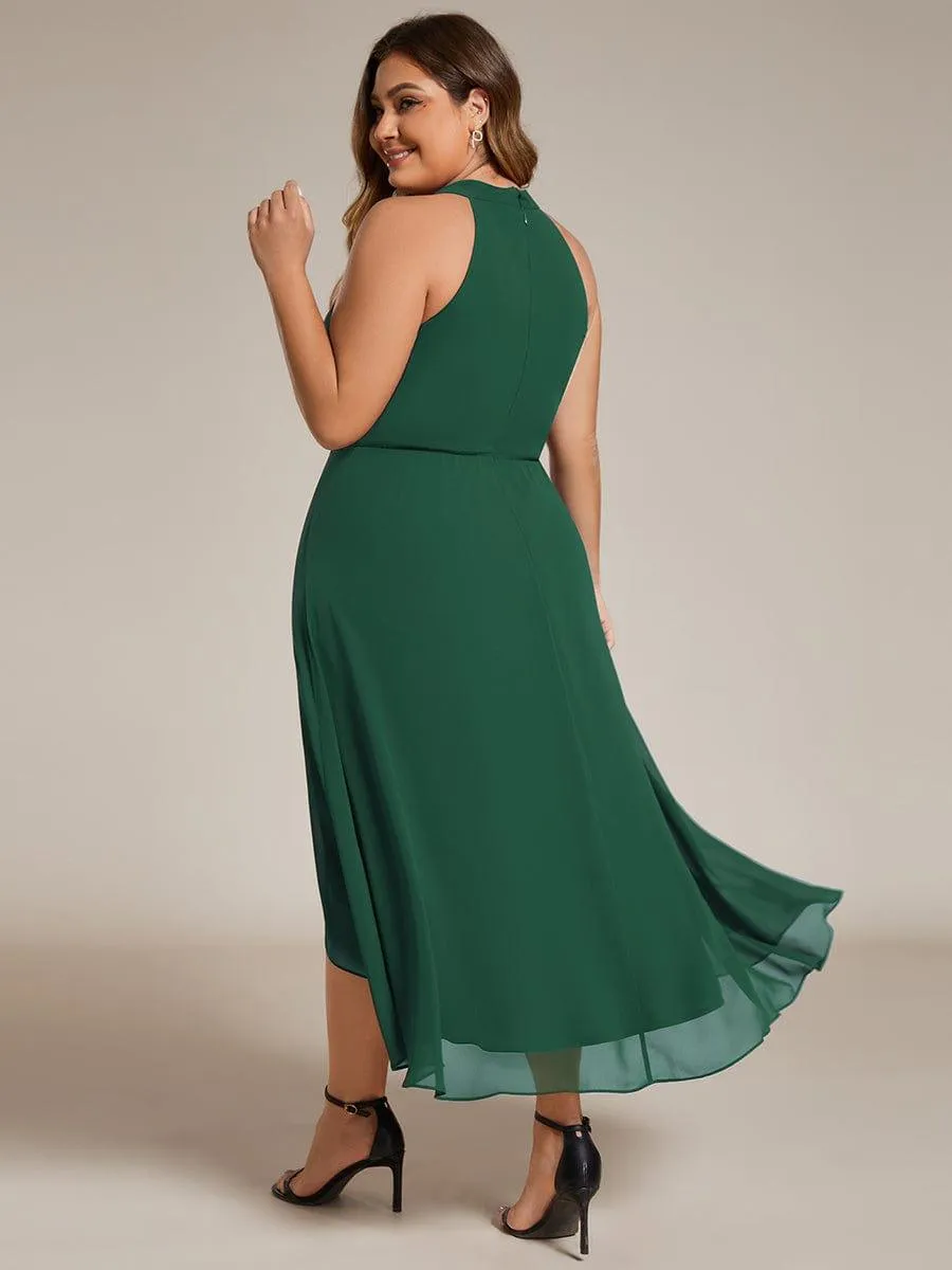Robe d'invité de mariage mi-longue sans manches et col licou en mousseline de soie