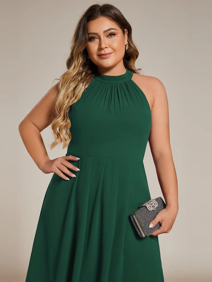 Robe d'invité de mariage mi-longue sans manches et col licou en mousseline de soie